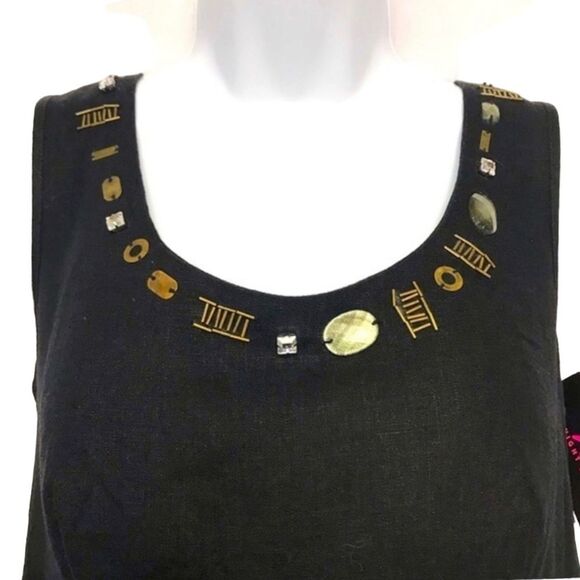 Sleeveless Linen Blend Southwestern Tunic Top Bronze Silver Neckline and Bodice - Picture 4 of 15